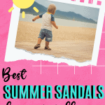 A quote of 'The Best Baby Sandals for New Walkers' alongside a charming picture depicting a collection of baby sandals. The image showcases various designs that prioritize safety, flexibility, and adorable aesthetics, making your baby's first steps an enchanting experience