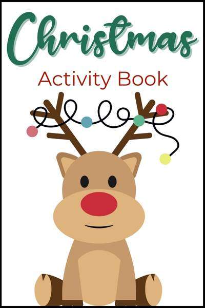 CHRISTMAS ACTIVITY BOOK FEATURED IMAGE OF BOOK COVER WITH CUTE REINDEER.