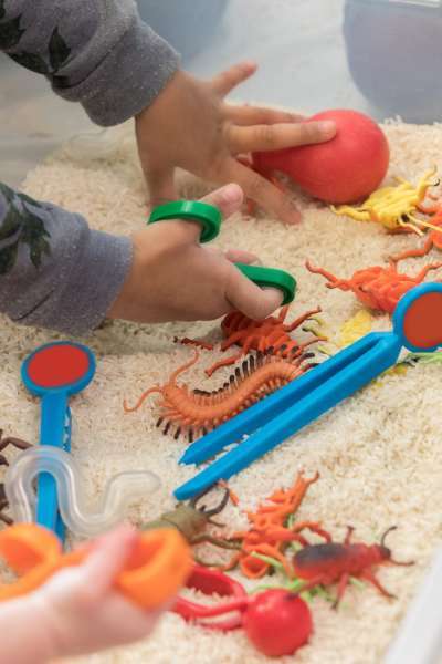 Sensory bin activity kids are playing with.