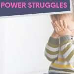 Young child sits on a bench with hands covering face, upset. Text overlay reads â6 Easy Ways to End Power Struggles.â Parenting tips for strong-willed toddlers.