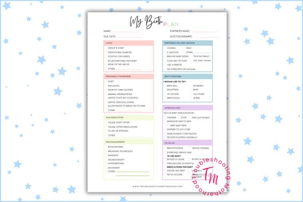 Birth Plan Checklist PDF Printable. 