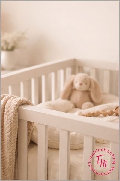 Minimal nursery corner in soft neutral tones with a crib and cozy textures, creating a calm backdrop for baby name inspiration
