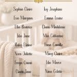 Soft neutral nursery background featuring a curated list of double-barrel girl names that flow naturally