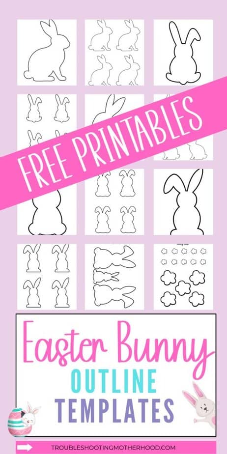 Free printable bunny template outline for Easter crafts and kids coloring activities.