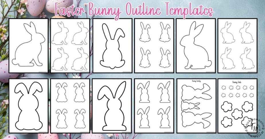 Easter Bunny Outline Template with images of all 12 bunny templates.