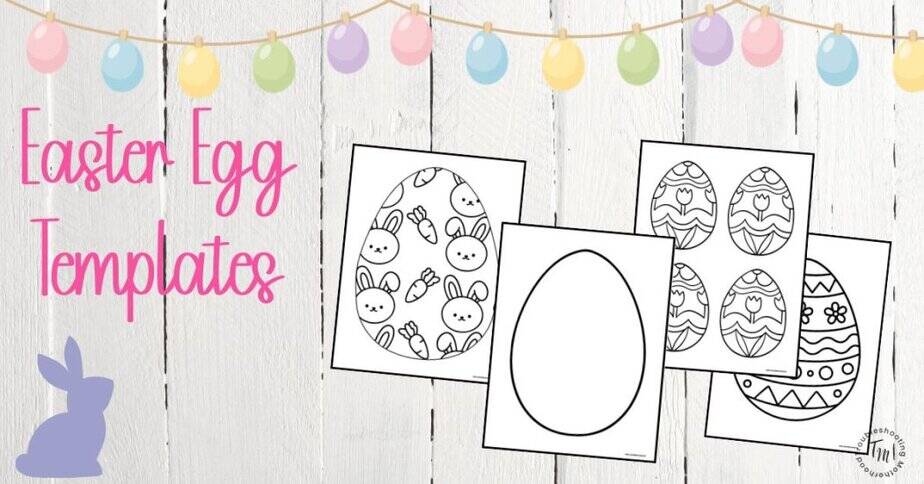 Easter Egg Templates, image of 3 different templates, with bunny rabbit.