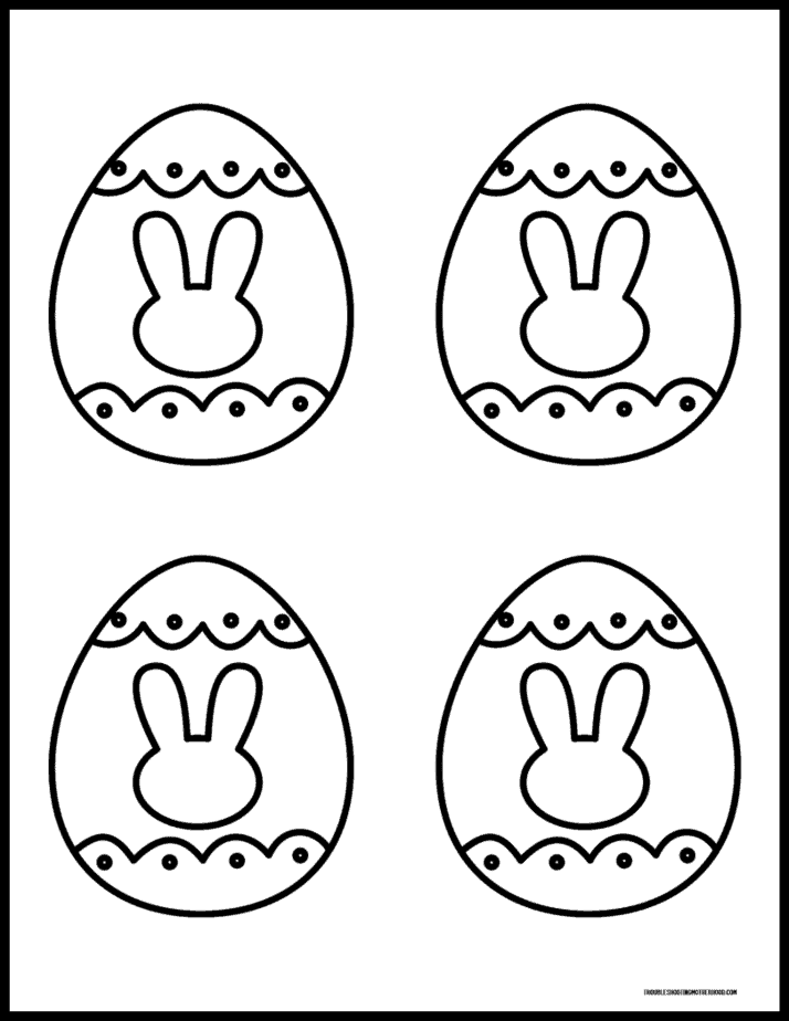 Printable Easter egg coloring page with bunny silhouette design inside the egg.