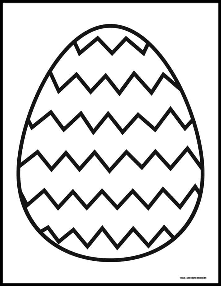 Large printable Easter egg coloring page featuring a bold zigzag pattern design.