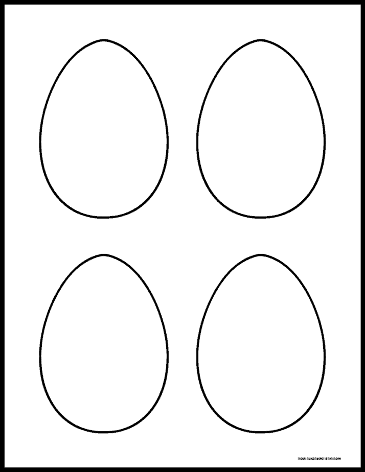 Printable Easter egg template page showing two medium egg outlines for kids coloring and crafts.