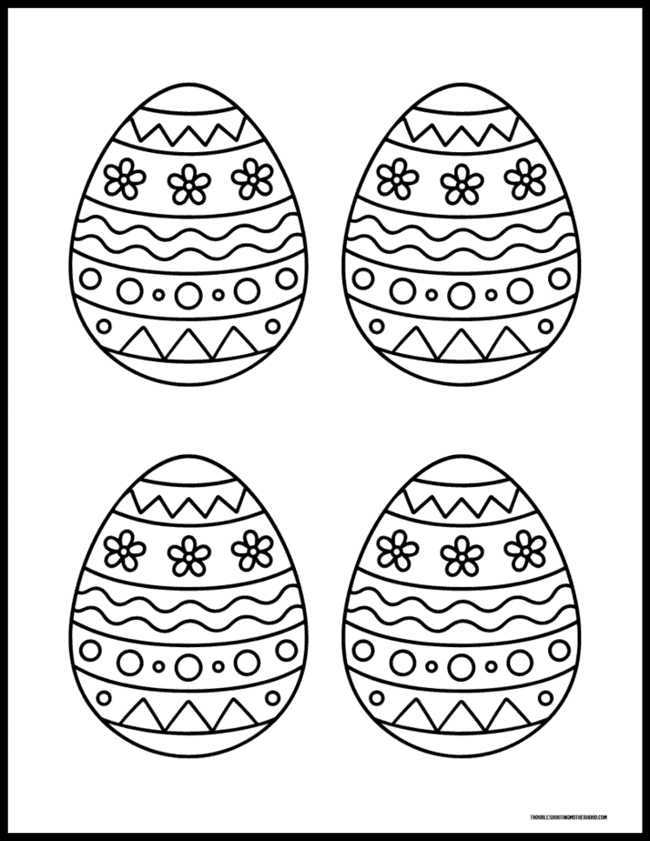 Printable Easter egg coloring pages featuring classic decorated egg designs.