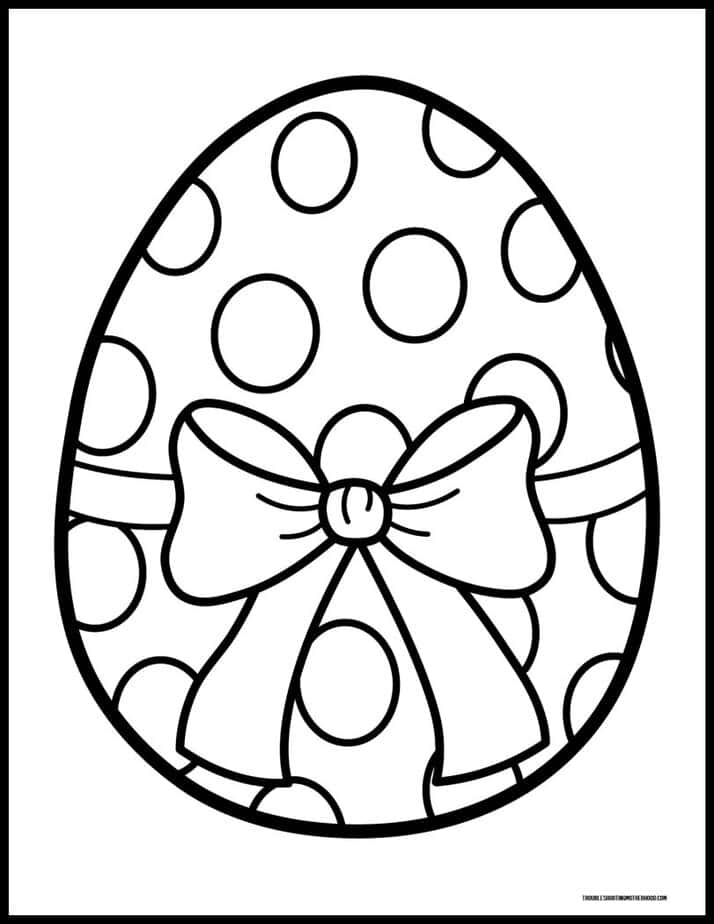 Large printable Easter egg coloring page featuring polka dots and a decorative bow.