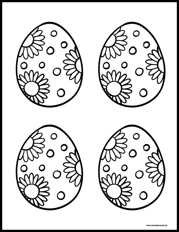 Printable Easter egg coloring pages with spring themed patterns.