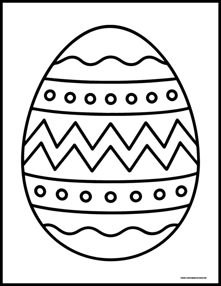 Large printable Easter egg coloring page with bold geometric pattern design.