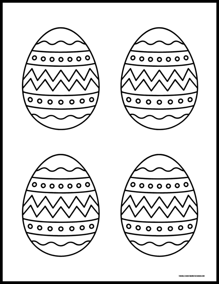 Printable Easter egg coloring template with zigzag pattern designs.