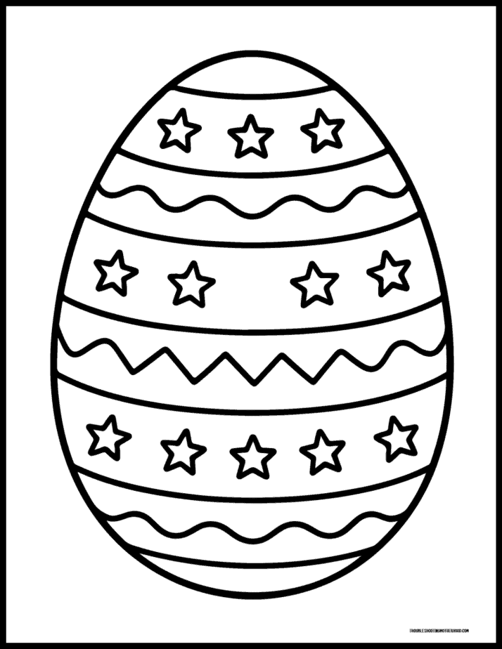 Large printable Easter egg coloring page featuring star pattern designs.