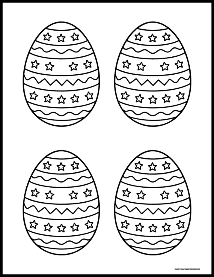 Printable Easter egg coloring pages featuring star pattern designs.