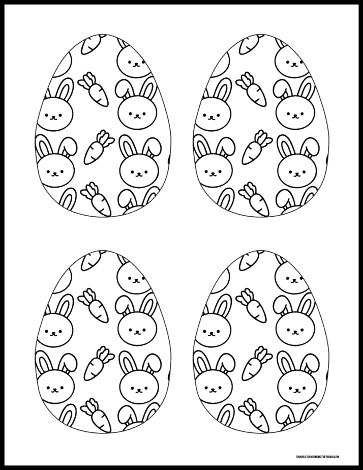 Printable Easter egg coloring page featuring bunny and carrot pattern design.