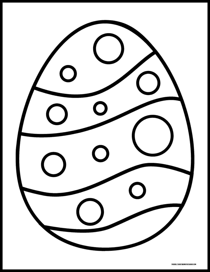 Large printable Easter egg coloring page featuring a polka dot pattern design.