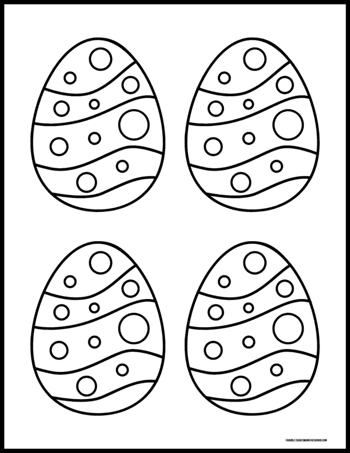 Printable Easter egg coloring templates with polka dot patterns.