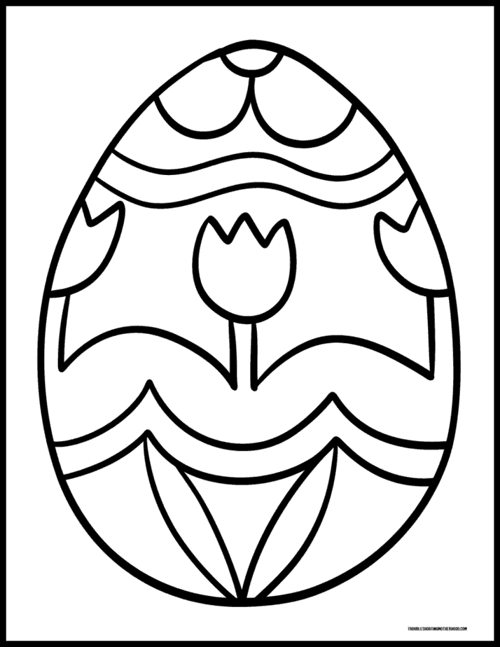 Large printable Easter egg coloring page featuring a tulip flower pattern.