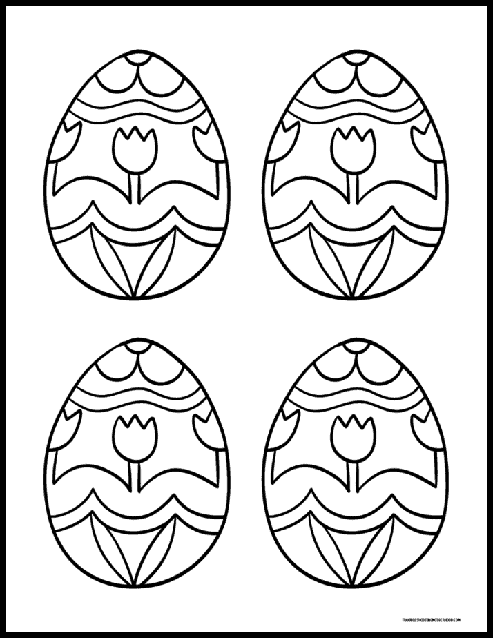 Printable Easter egg coloring pages with flower pattern designs.